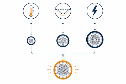 Fluxograma dos três critérios de dimensionamento de condutores convergindo para a decisão final — a maior seção entre as três verificações vence.